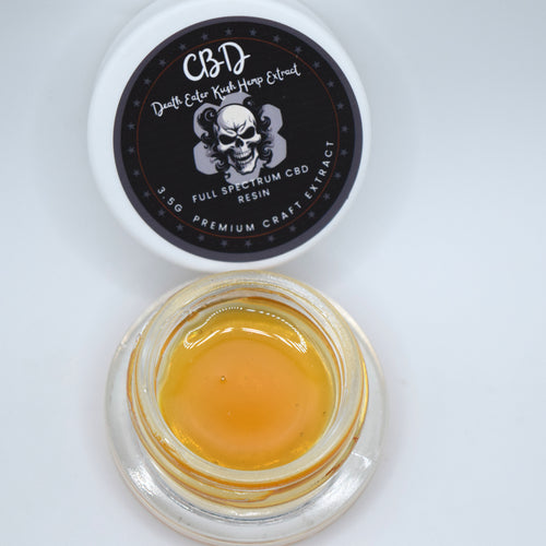 Death Eater Kush craft CBD full spectrum extract with a terpene-rich HTFSE-style resin profile and high CBDA cannabinoid content.