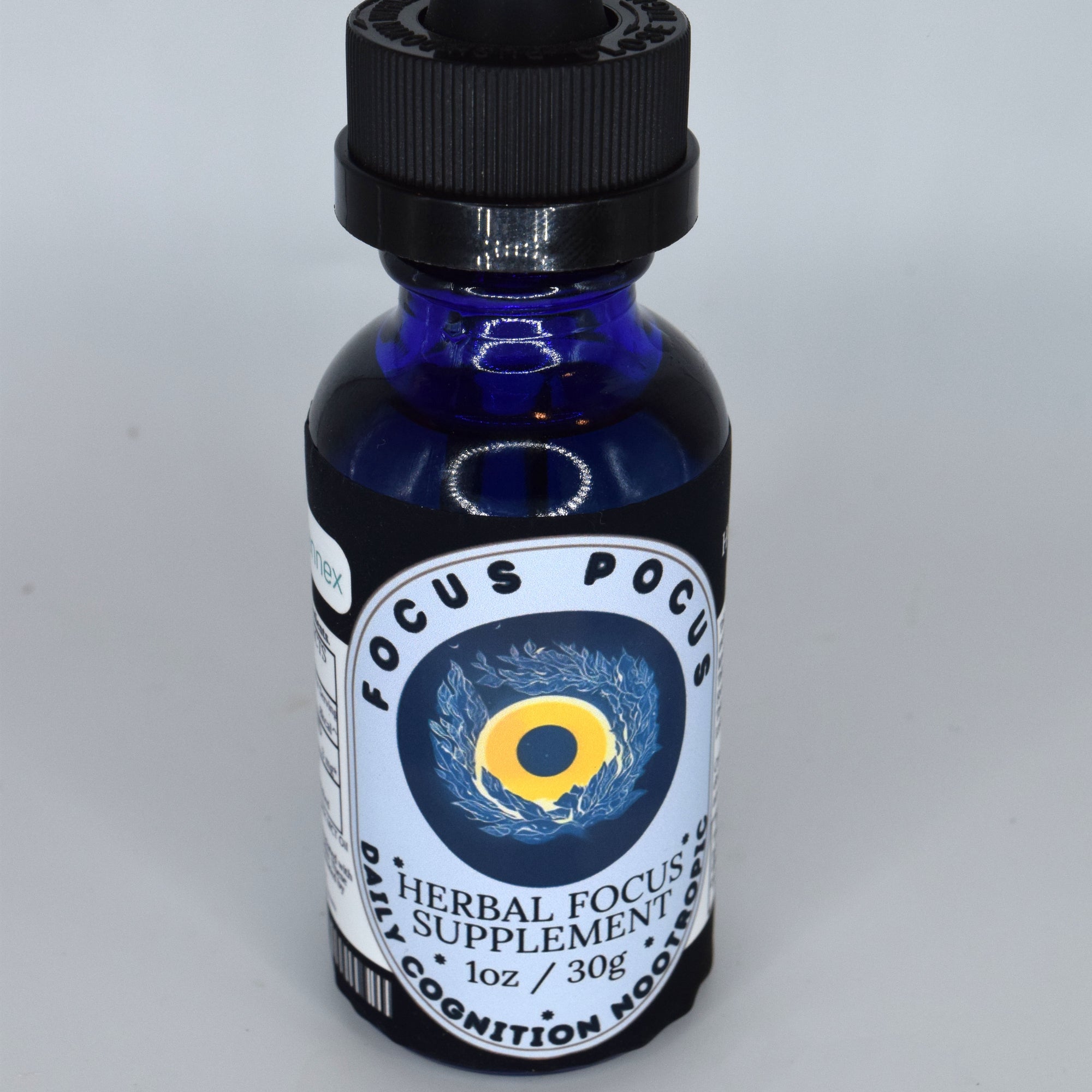 Focus Pocus 1 oz THCV tinctures with organic coconut MCT oil, sunflower lecithin, and functional THCV, CBG, and CBC cannabinoid blends.