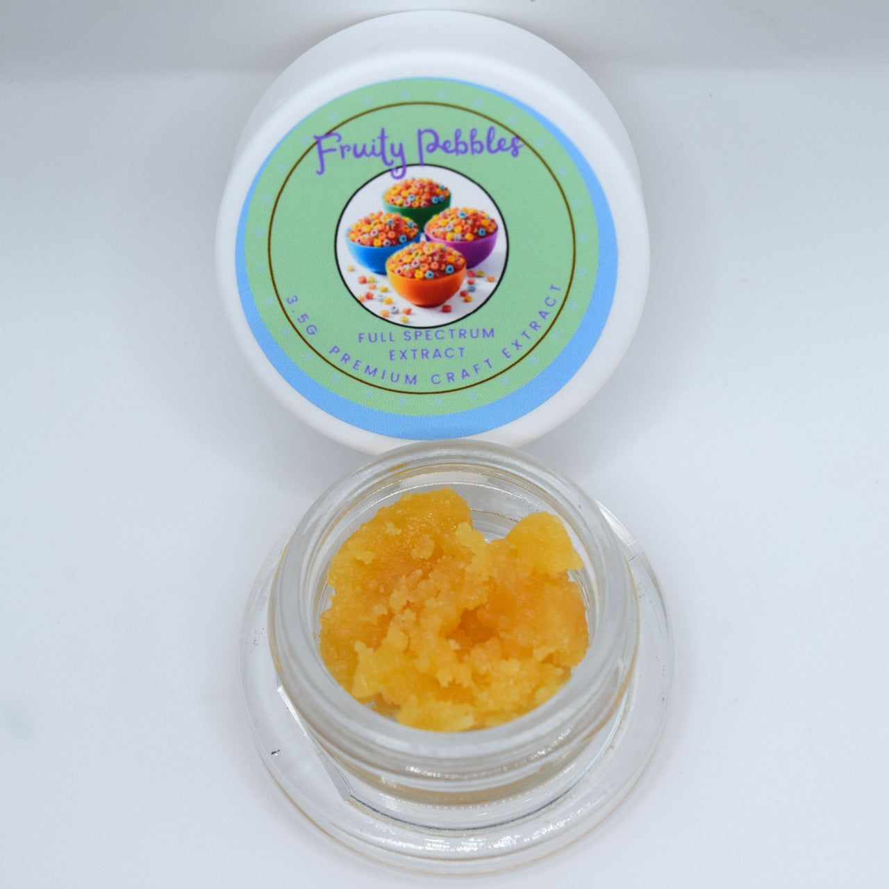 Fruity Pebbles THCa Live Resin with golden terpene-rich texture and sweet berry, tropical fruit, citrus, and fruity cereal aroma profile.