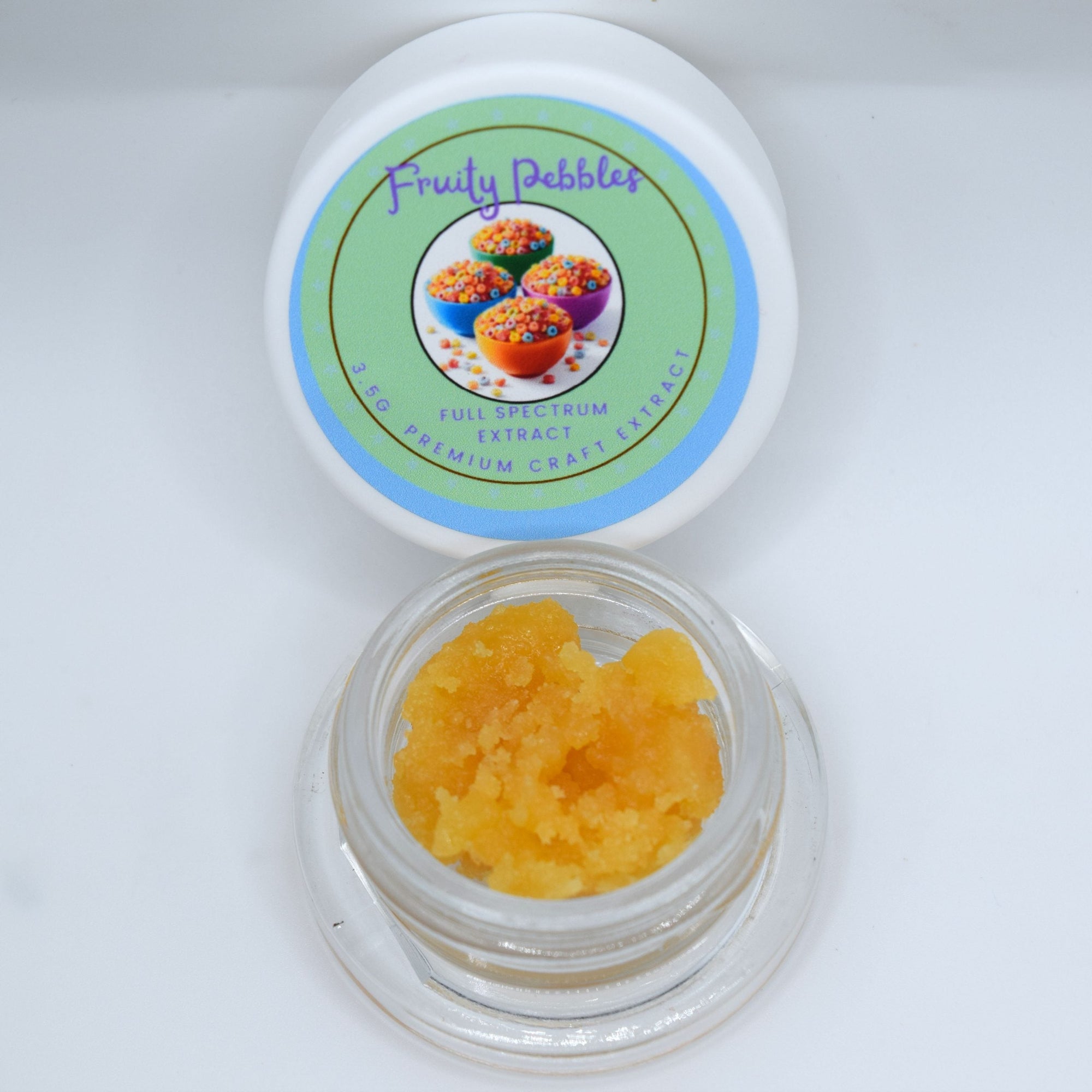 Fruity Pebbles THCa Live Resin with golden terpene-rich texture and sweet berry, tropical fruit, citrus, and fruity cereal aroma profile.