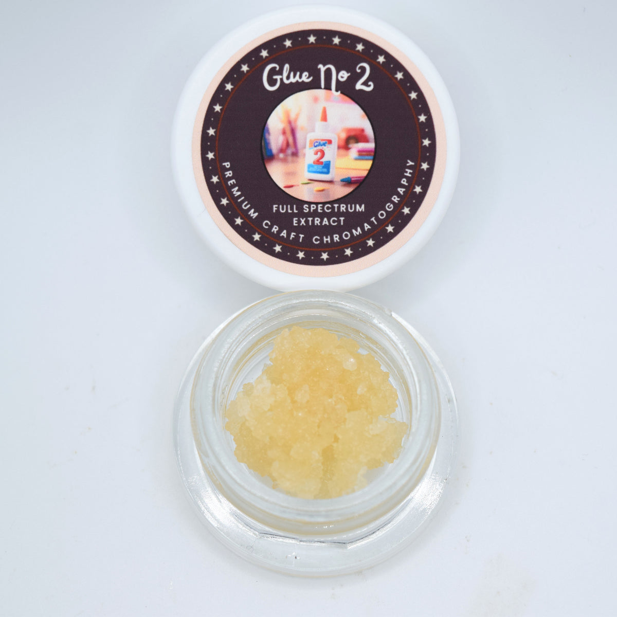 Glue 2 GG4 Second Fraction THCa Live Resin featuring a thicker full-spectrum consistency and classic sour diesel, pine, earth, and chem profile.