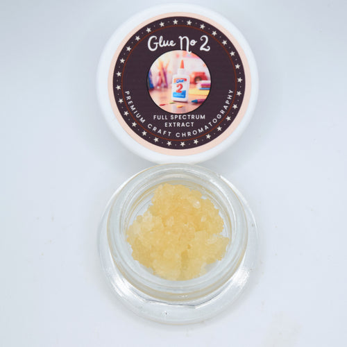 Glue 2 GG4 Second Fraction THCa Live Resin featuring a thicker full-spectrum consistency and classic sour diesel, pine, earth, and chem profile.