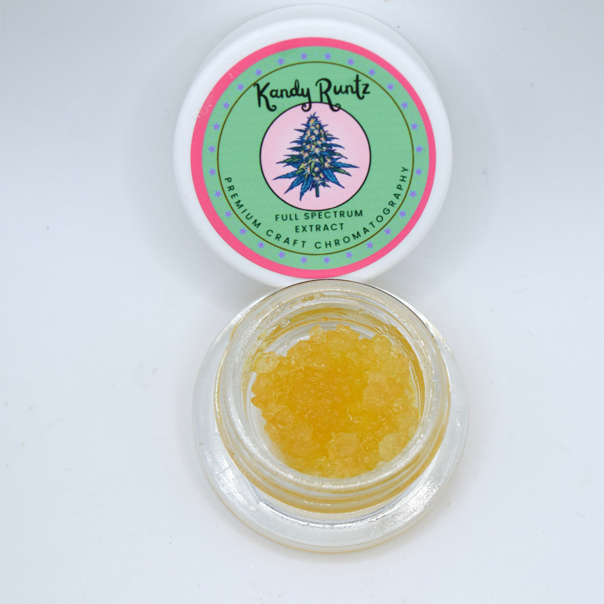 Kandy Runtz September Run THCa Live Resin featuring a wet glossy texture and robust candy, tropical fruit, berry, cream, and light gas profile.