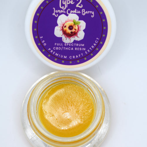 Lemon Cookie Berry Type 2 full spectrum extract blending Lemon Cookie Dough CBD resin with Blockberry THCa extract in a limited small-batch release.