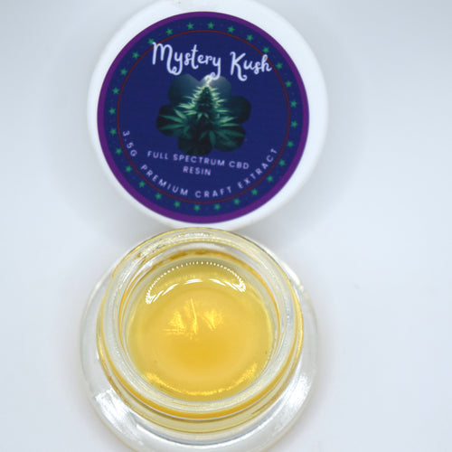 Mystery Kush CBD-rich full spectrum extract featuring a concentrated CBDA-dominant cannabinoid profile with classic Kush-style character.