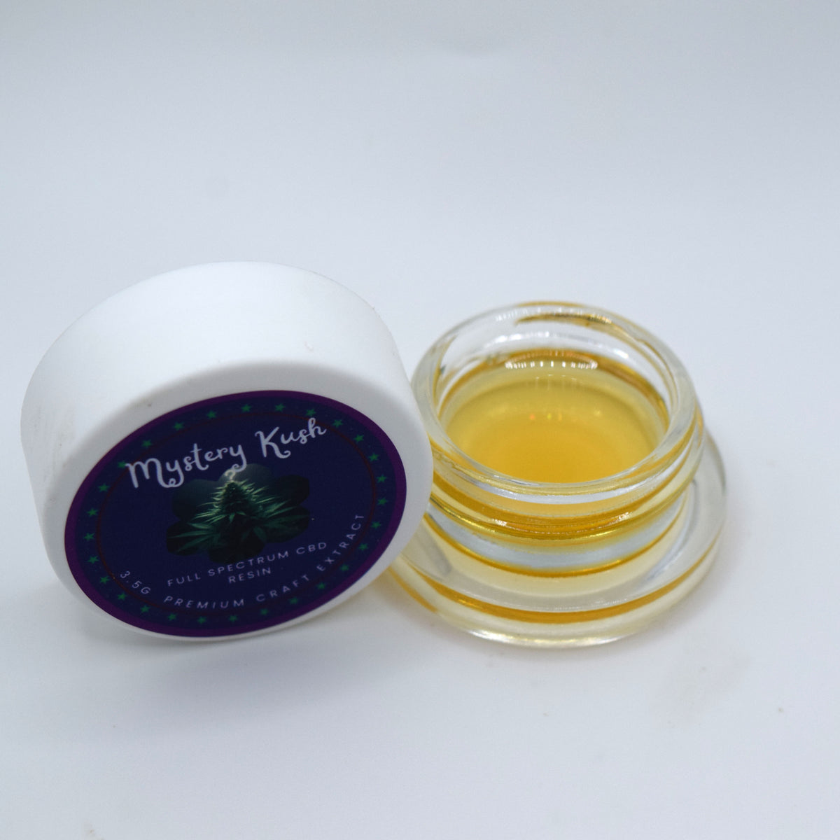 Mystery Kush CBD-rich full spectrum extract featuring a concentrated CBDA-dominant cannabinoid profile with classic Kush-style character.