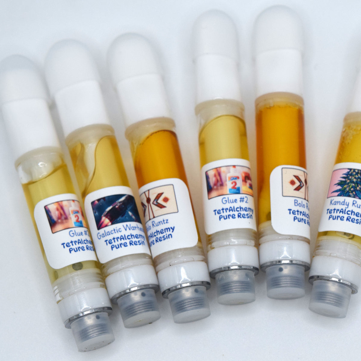 Pure Resin 1 gram all-ceramic cartridge containing a 95% live resin and 5% CBC strain-specific formulation.