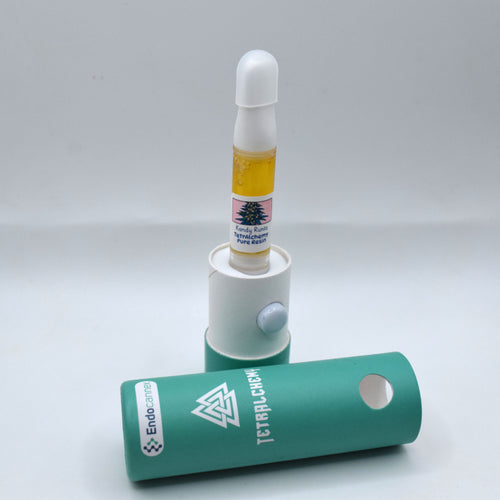 Infused Resin 1 gram all-ceramic cartridge featuring a resin and liquid-diamond formulation with an enhanced strain-specific terpene profile.