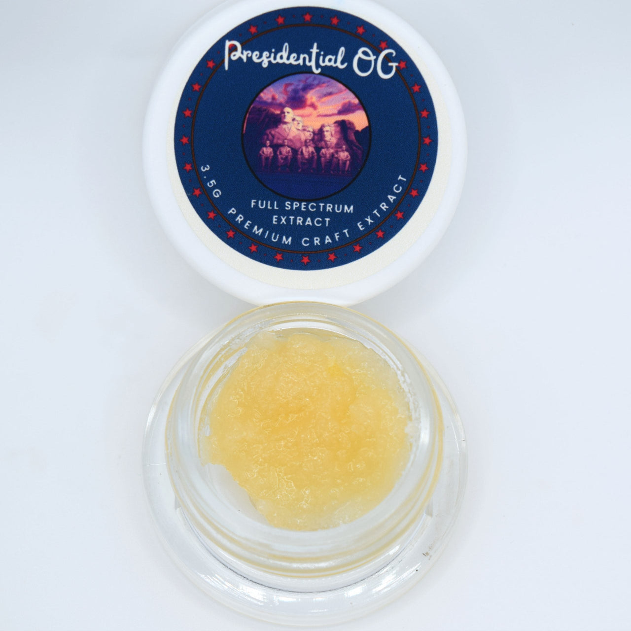 Presidential OG THCa live resin with golden terpene-rich extract and citrus pine kush aroma profile.