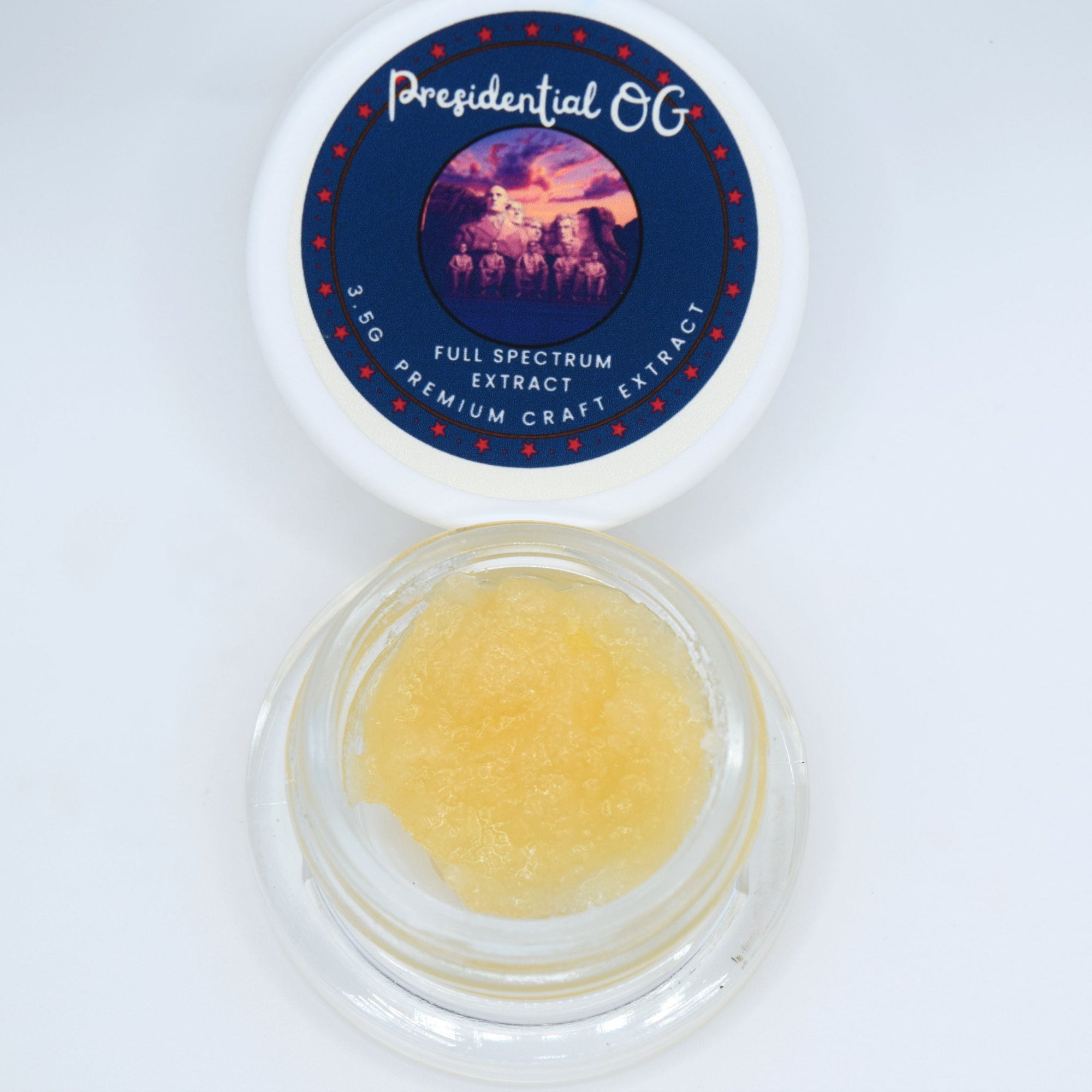 Presidential OG THCa live resin with golden terpene-rich extract and citrus pine kush aroma profile.
