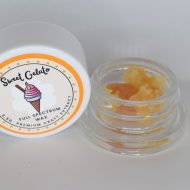 Sweet Gelato THCa full spectrum extract showing creamy terpene sauce with crystalline THCa structure.