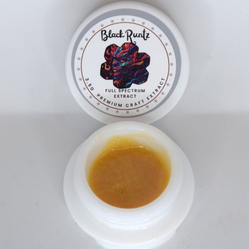 Black Runtz live FSE badder showing creamy light gold texture with terpene-rich consistency.