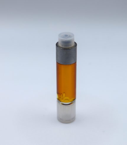 Mystic Smoke Pure Resin THCa cartridge showing golden full spectrum resin oil in 510 vape cartridge.