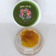 Yoda Pants THCa full spectrum extract showing amber terpene sauce with crystalline THCa structure and resin depth.
