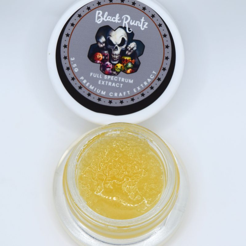 Black Runtz Live THCa Sugar with golden crystalline extract, terpene-rich sauce, and dark berry candy aroma profile.