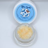 Blue Nerdz THCa live resin sugar showing golden crystals with terpene-rich sauce and blue candy berry profile.