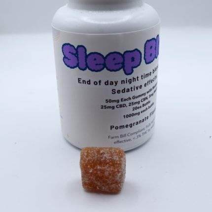 Sleep Formula gummy containing 25mg CBN, 25mg CBD, and 5mg melatonin in a concentrated nighttime relaxation blend.