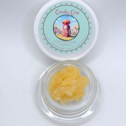Candy Gas Full Spectrum THCa Extract with golden amber concentrate texture and sweet candy fuel aroma profile.