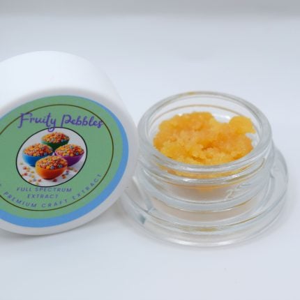 Fruity Pebbles THCa Live Resin with golden terpene-rich texture and sweet berry, tropical fruit, citrus, and fruity cereal aroma profile.